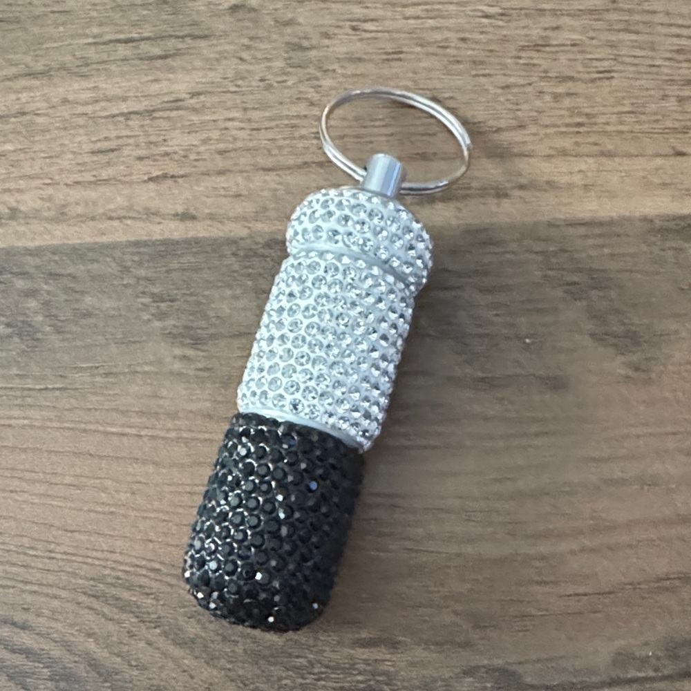 Sparkling Black and Silver Pill Keychain